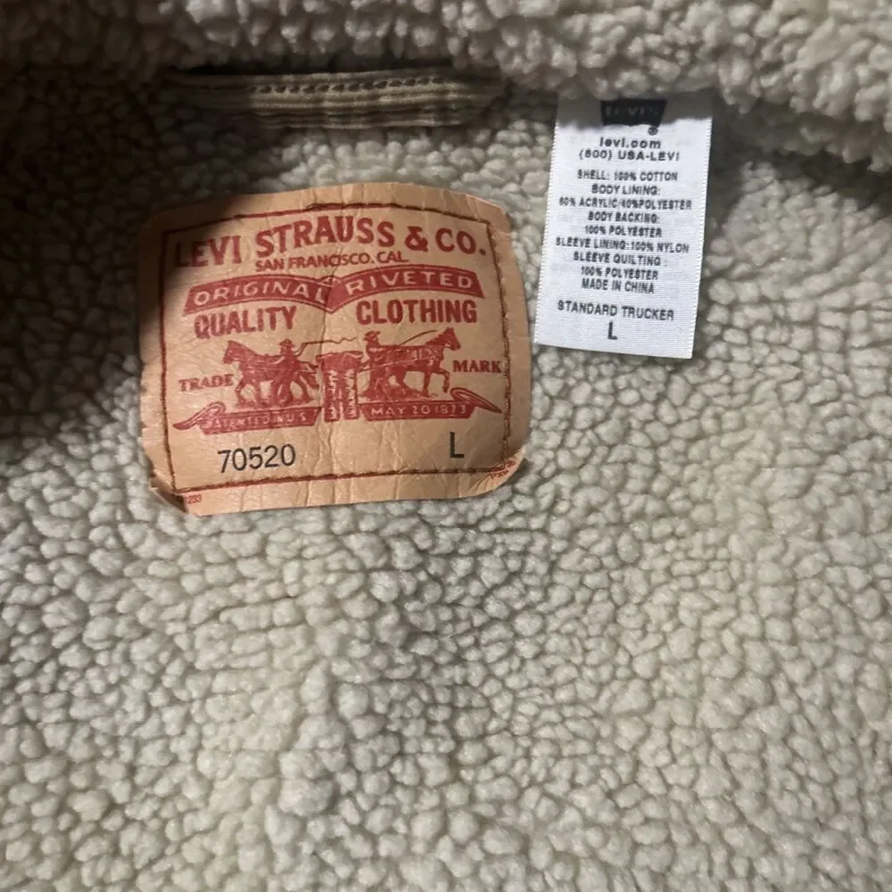 Levi's Corduroy And Sherpa Trucker Vest Size Large Beige Taupe Country Workwear